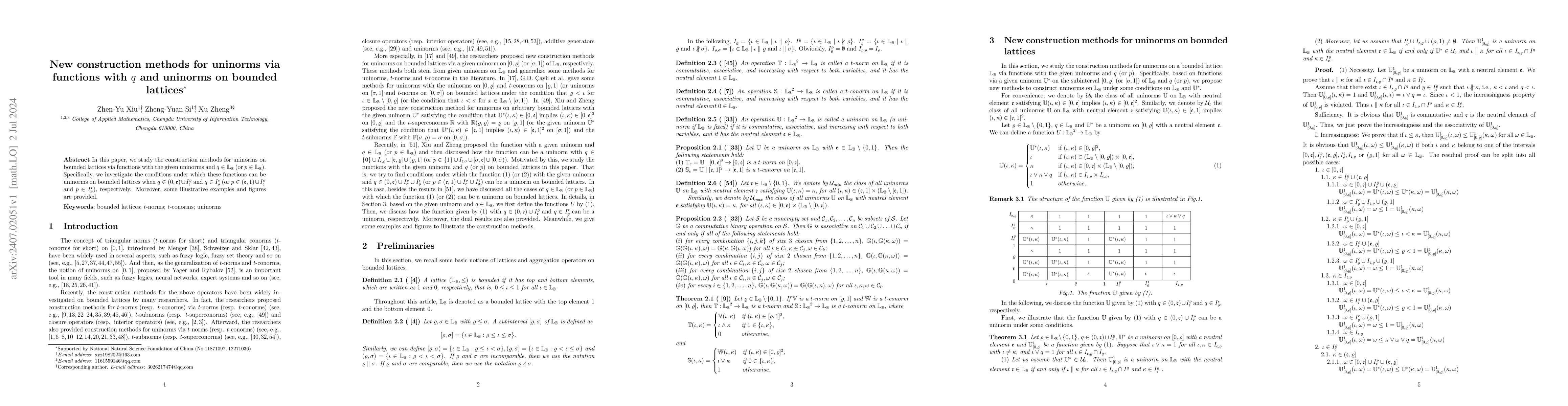 Thumbnail for New construction methods for uninorms via functions with q and uninorms
  on bounded lattices