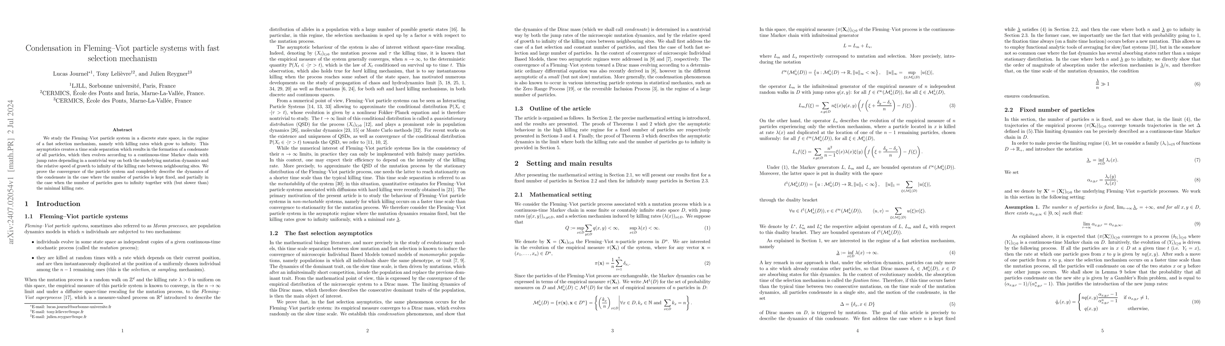 Thumbnail for Condensation in Fleming--Viot particle systems with fast selection
  mechanism