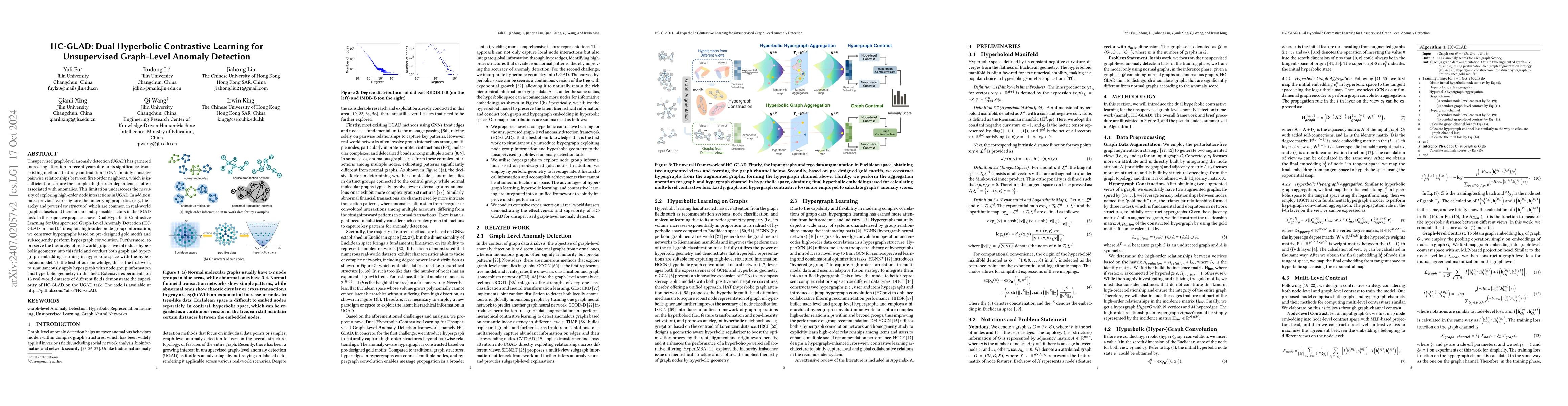 Thumbnail for HC-GLAD: Dual Hyperbolic Contrastive Learning for Unsupervised
  Graph-Level Anomaly Detection
