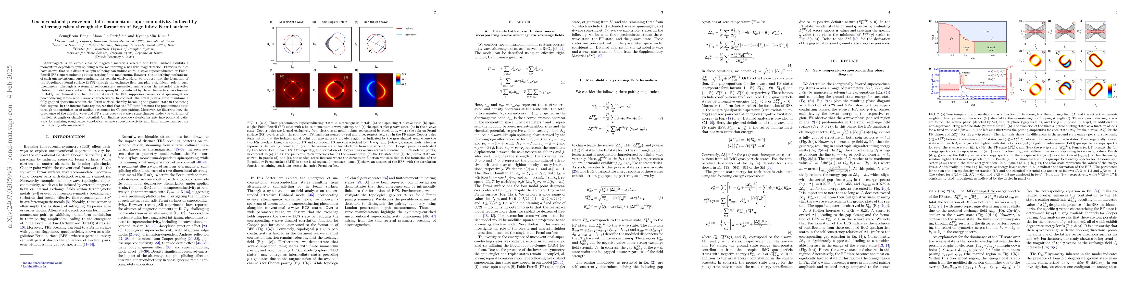 Thumbnail for Unconventional p-wave and finite-momentum superconductivity induced by
  altermagnetism through the formation of Bogoliubov Fermi surface