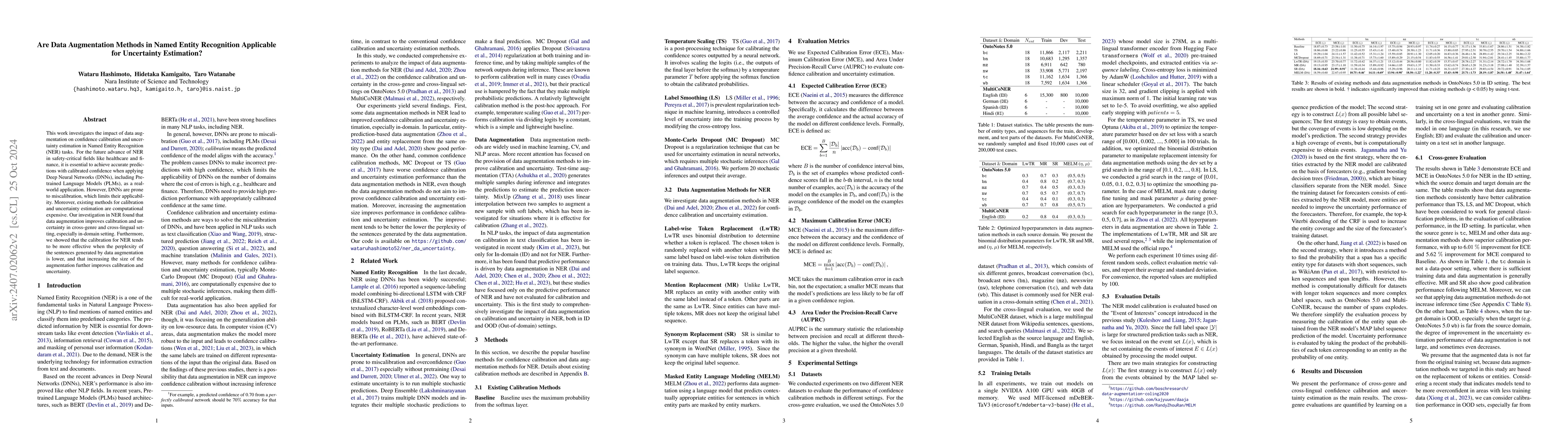 Thumbnail for Are Data Augmentation Methods in Named Entity Recognition Applicable for
  Uncertainty Estimation?