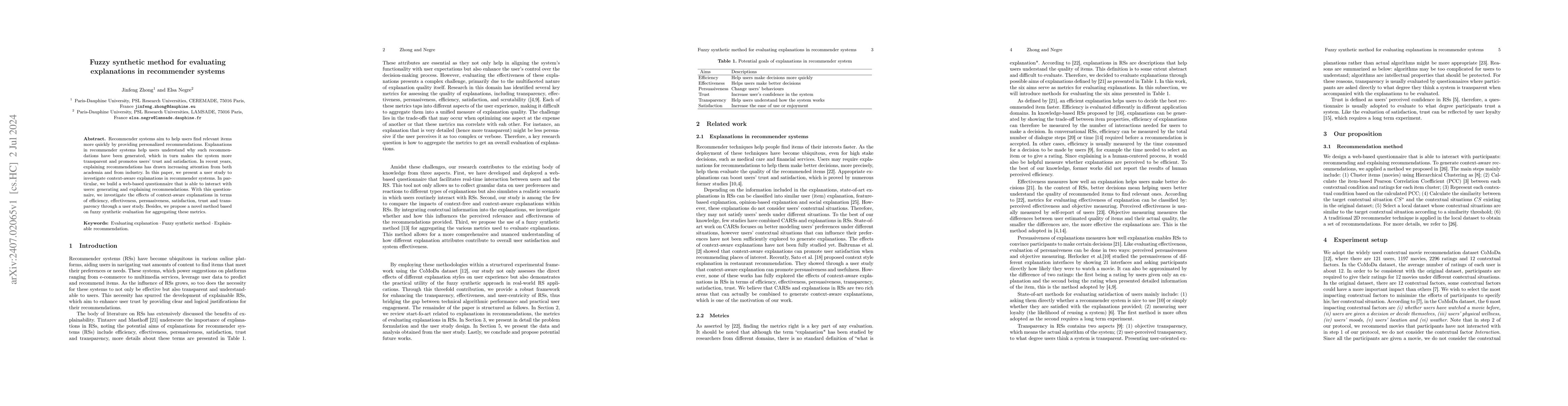 Thumbnail for Fuzzy synthetic method for evaluating explanations in recommender
  systems