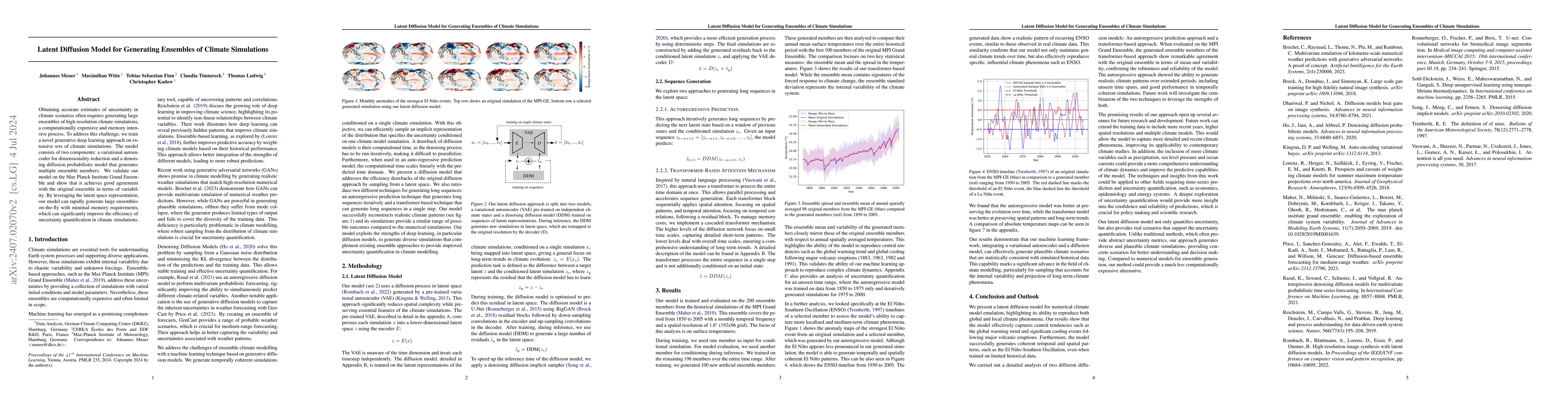 Thumbnail for Latent Diffusion Model for Generating Ensembles of Climate Simulations