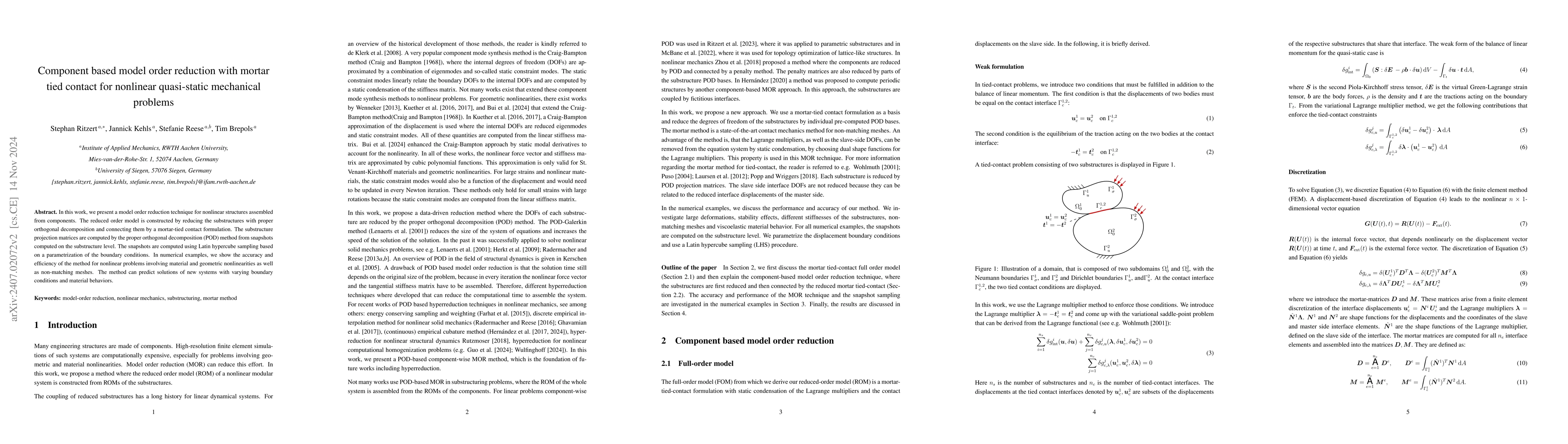 Thumbnail for Component based model order reduction with mortar tied contact for
  nonlinear quasi-static mechanical problems