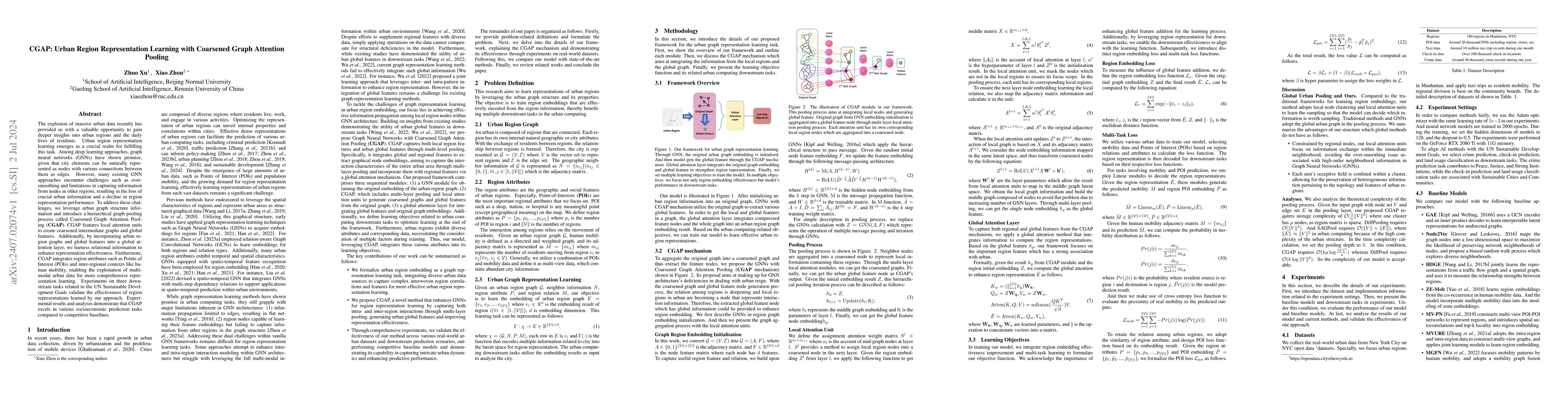 Thumbnail for CGAP: Urban Region Representation Learning with Coarsened Graph
  Attention Pooling