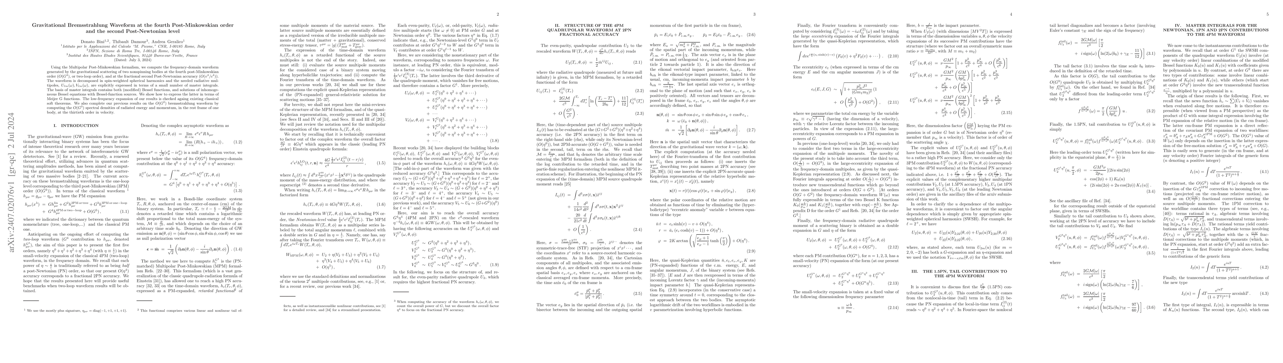 Thumbnail for Gravitational Bremsstrahlung Waveform at the fourth Post-Minkowskian
  order and the second Post-Newtonian level