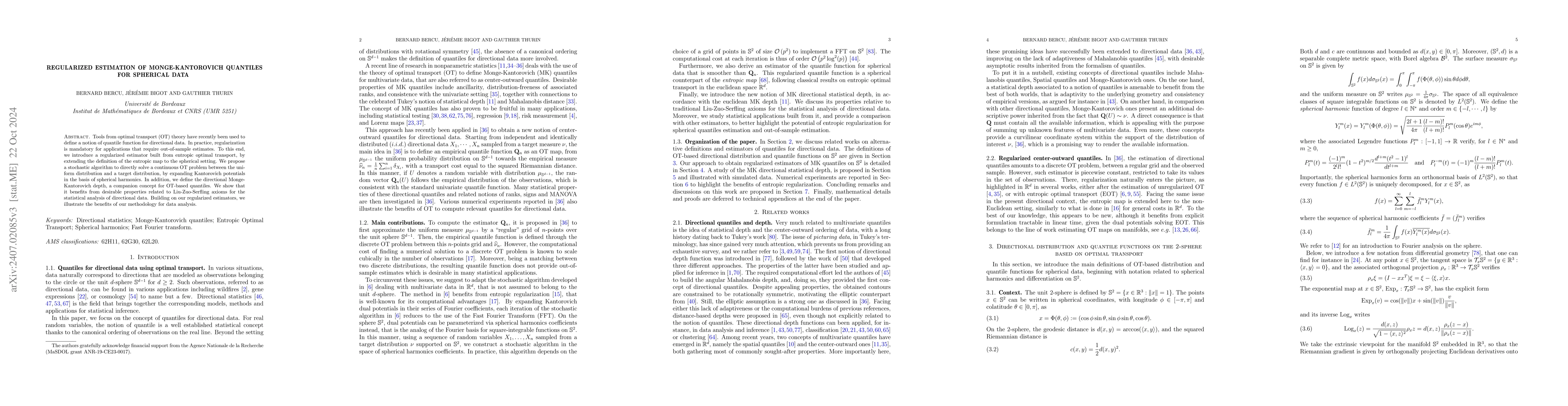 Thumbnail for Regularized estimation of Monge-Kantorovich quantiles for spherical data