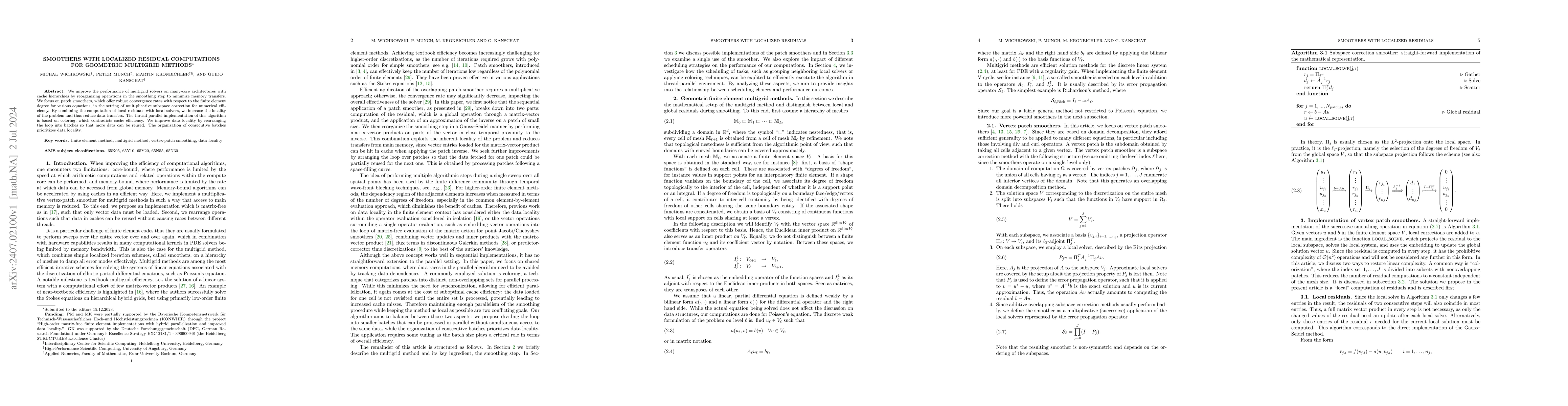 Thumbnail for Smoothers with localized residual computations for geometric multigrid
  methods