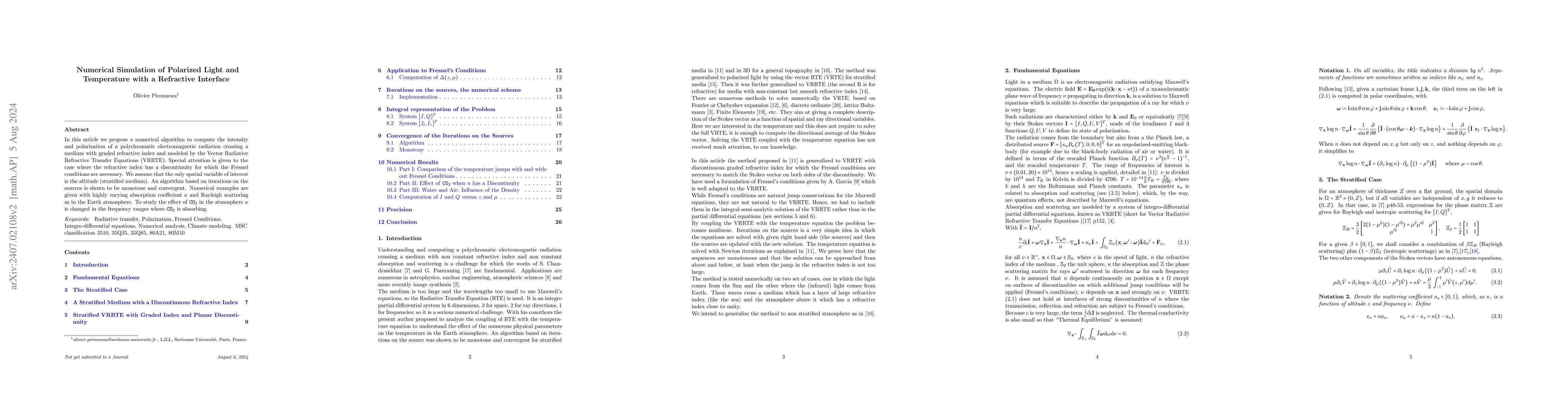Thumbnail for Numerical Simulation of Polarized Light and Temperature with a
  Refractive Interface