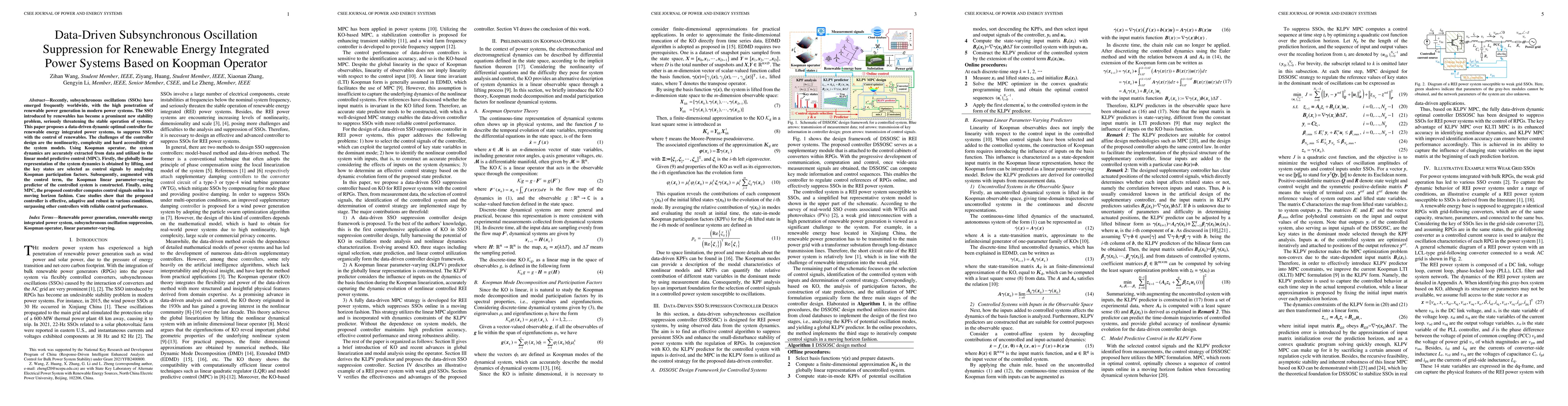 Thumbnail for Data-Driven Subsynchronous Oscillation Suppression for Renewable Energy
  Integrated Power Systems Based on Koopman Operator