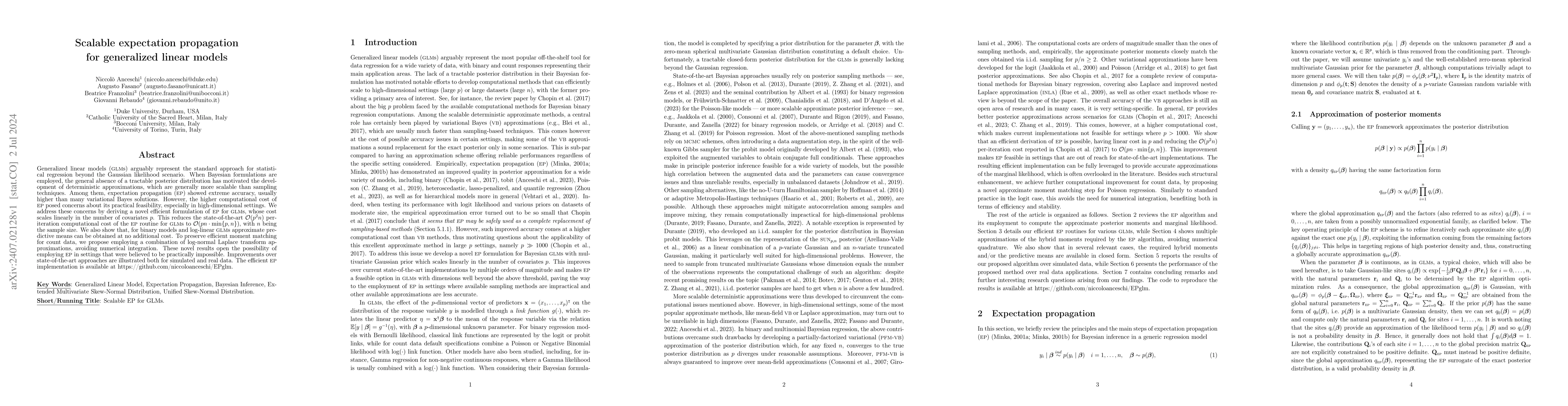 Thumbnail for Scalable expectation propagation for generalized linear models