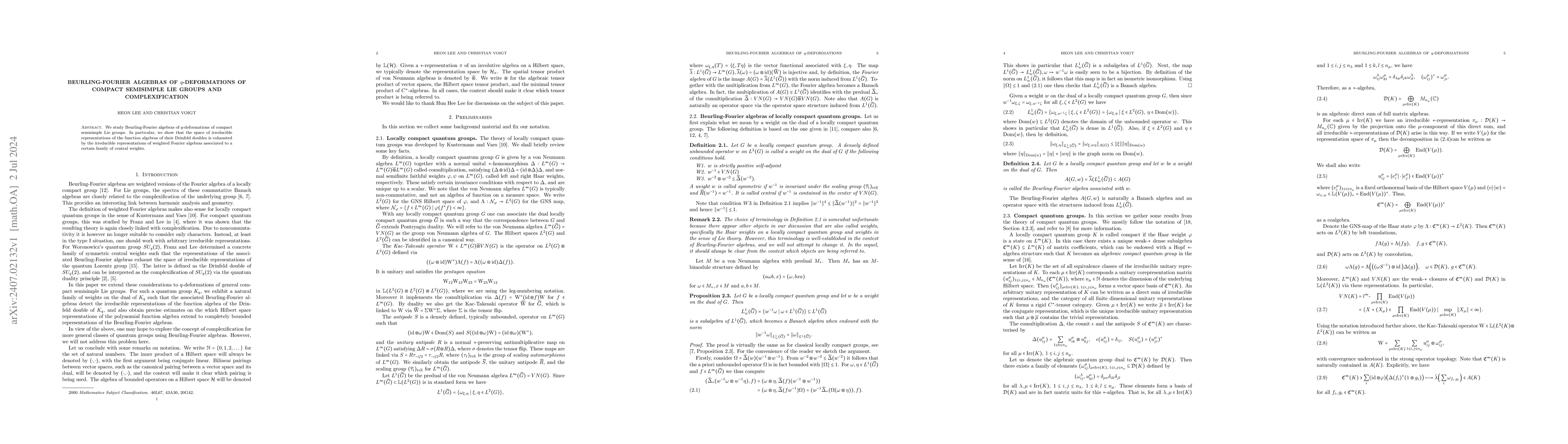 Thumbnail for Beurling-Fourier algebras of $ q $-deformations of compact semisimple
  Lie groups and complexification