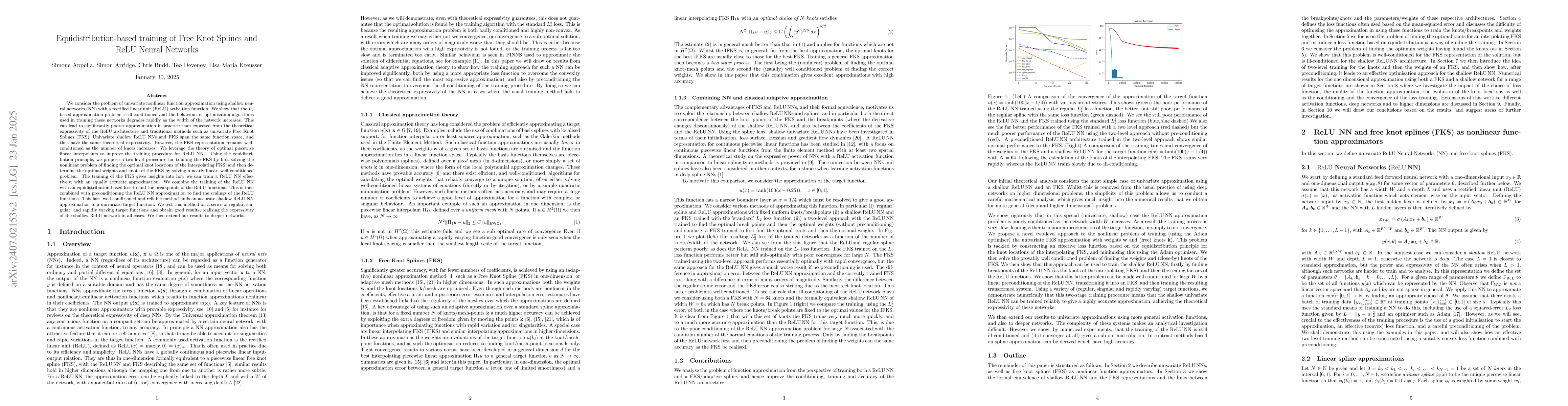 Thumbnail for Equidistribution-based training of Free Knot Splines and ReLU Neural
  Networks