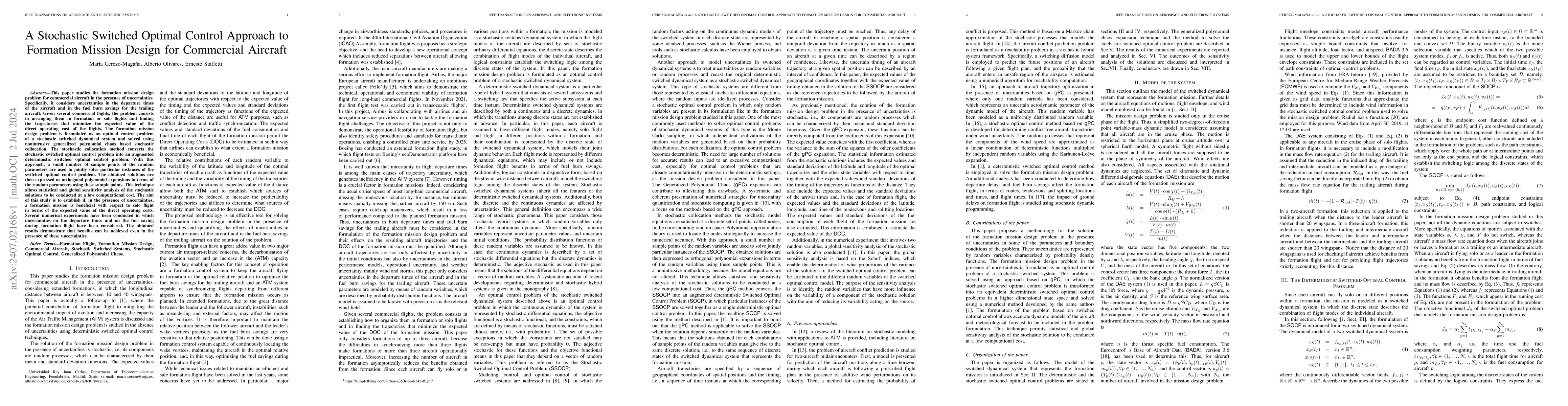 Thumbnail for A Stochastic Switched Optimal Control Approach to Formation Mission
  Design for Commercial Aircraft