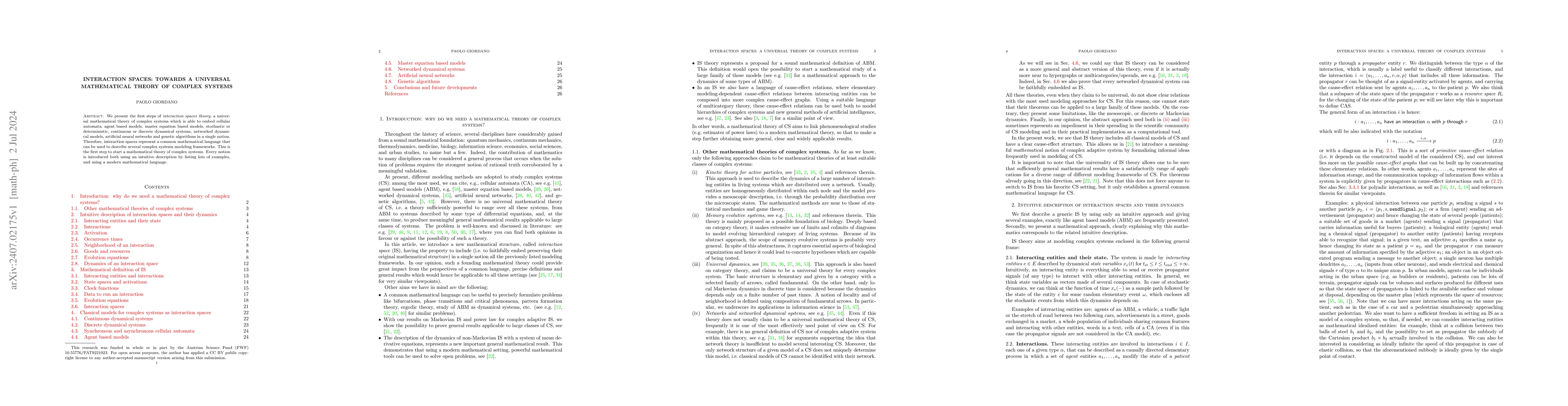 Thumbnail for Interaction spaces: towards a universal mathematical theory of complex
  systems