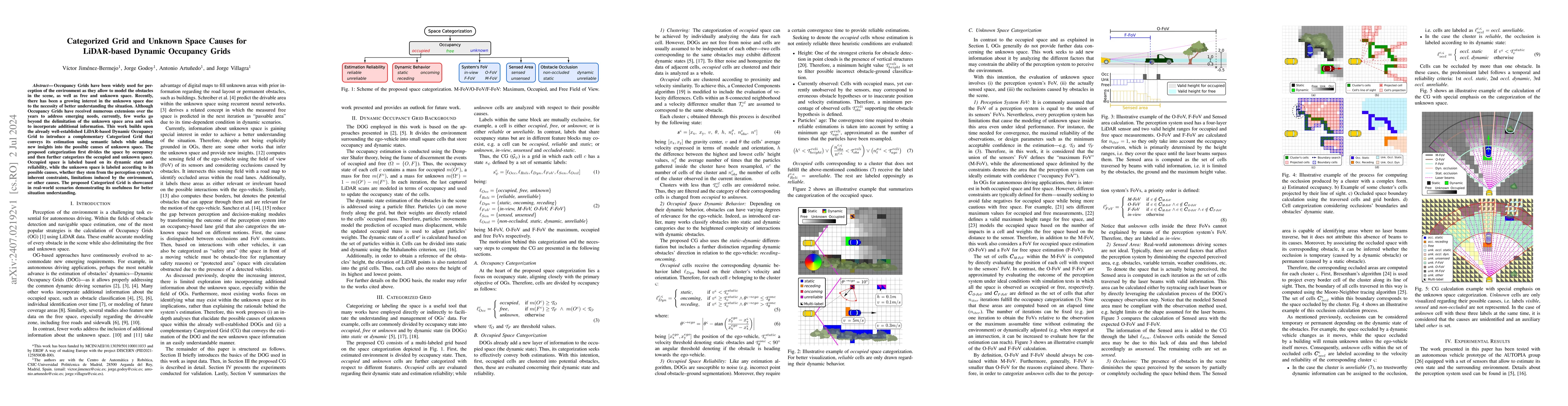 Thumbnail for Categorized Grid and Unknown Space Causes for LiDAR-based Dynamic
  Occupancy Grids