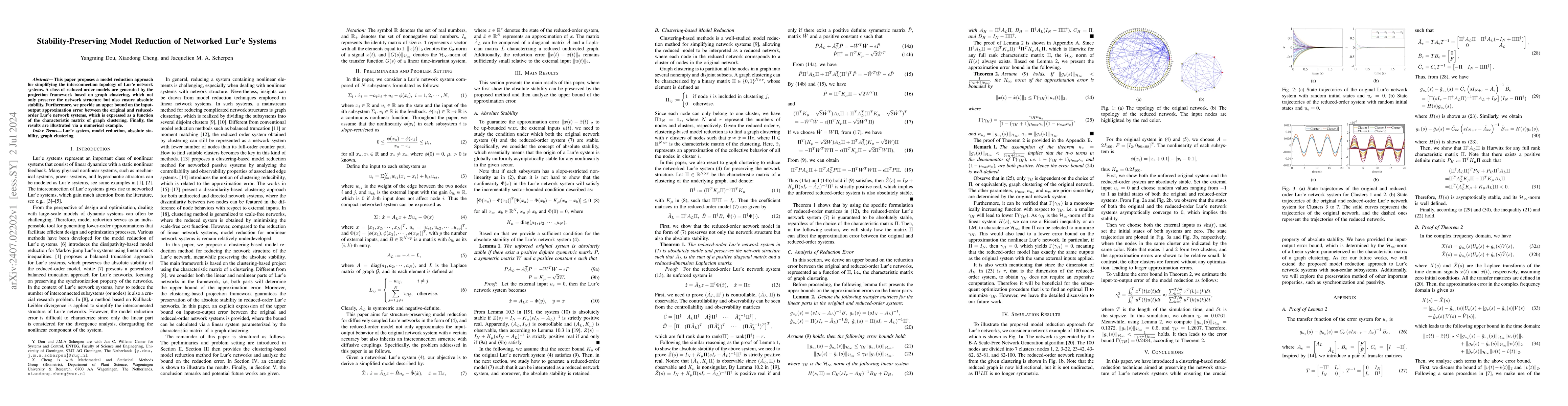 Thumbnail for Stability-Preserving Model Reduction of Networked Lur'e Systems