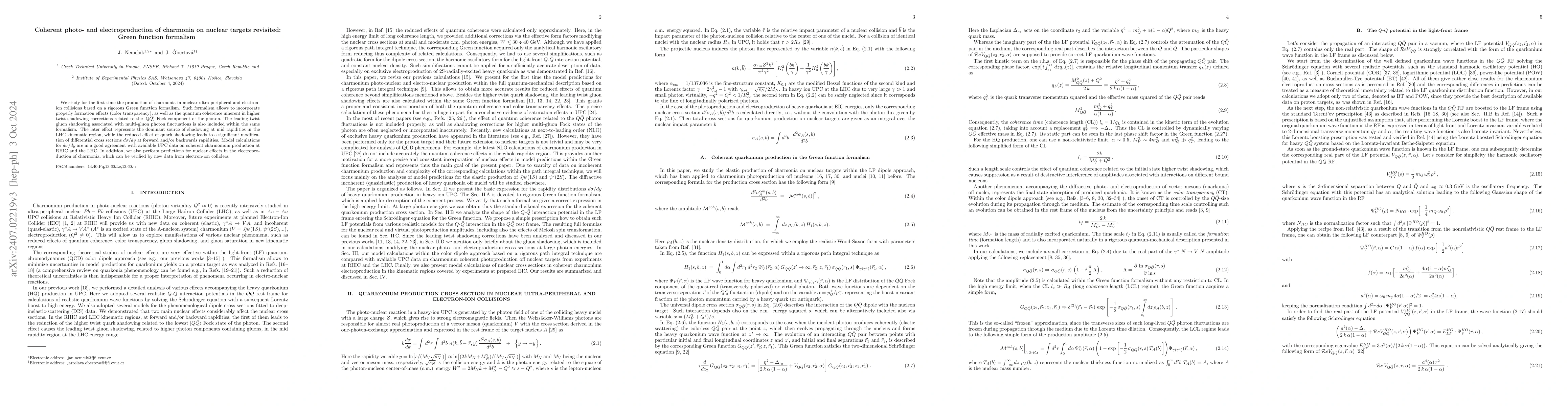 Thumbnail for Coherent photo- and electroproduction of charmonia on nuclear targets
  revisited: Green function formalism