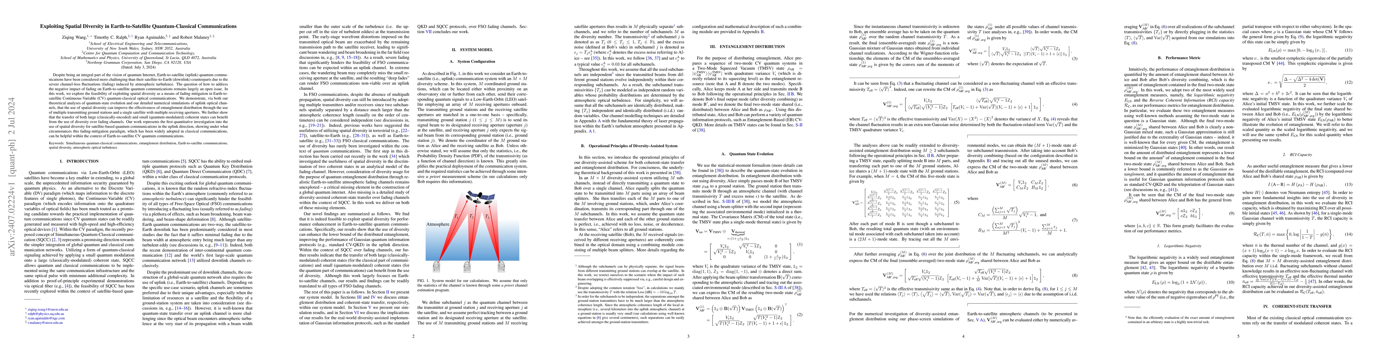 Thumbnail for Exploiting Spatial Diversity in Earth-to-Satellite Quantum-Classical
  Communications