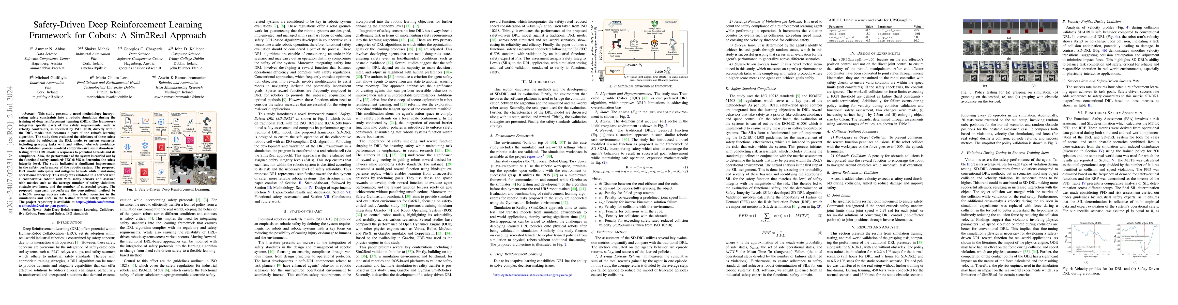 Thumbnail for Safety-Driven Deep Reinforcement Learning Framework for Cobots: A
  Sim2Real Approach