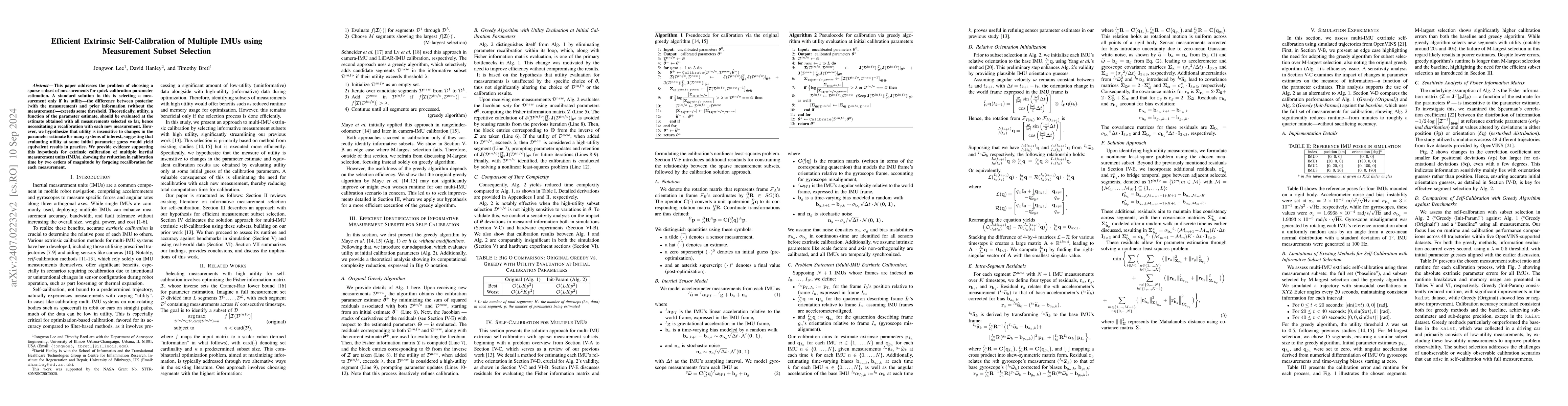 Thumbnail for Efficient Extrinsic Self-Calibration of Multiple IMUs using Measurement
  Subset Selection