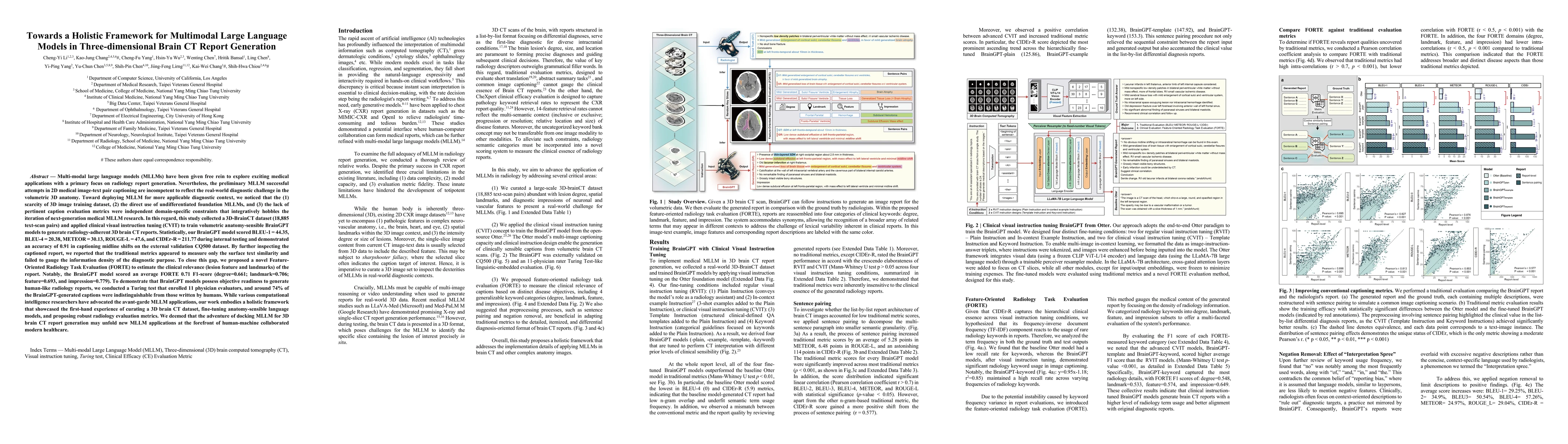 Thumbnail for Towards a Holistic Framework for Multimodal Large Language Models in
  Three-dimensional Brain CT Report Generation