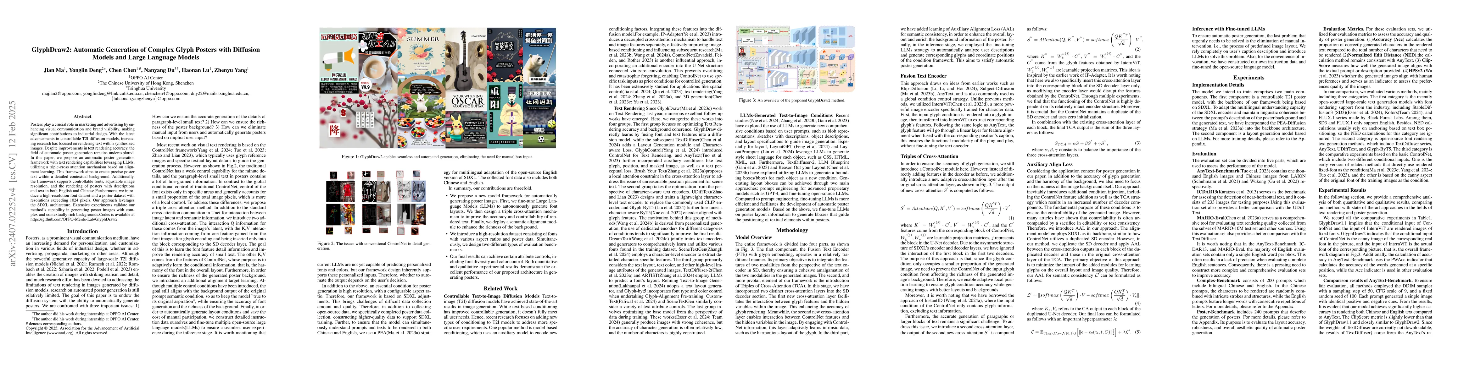 Thumbnail for GlyphDraw2: Automatic Generation of Complex Glyph Posters with Diffusion
  Models and Large Language Models