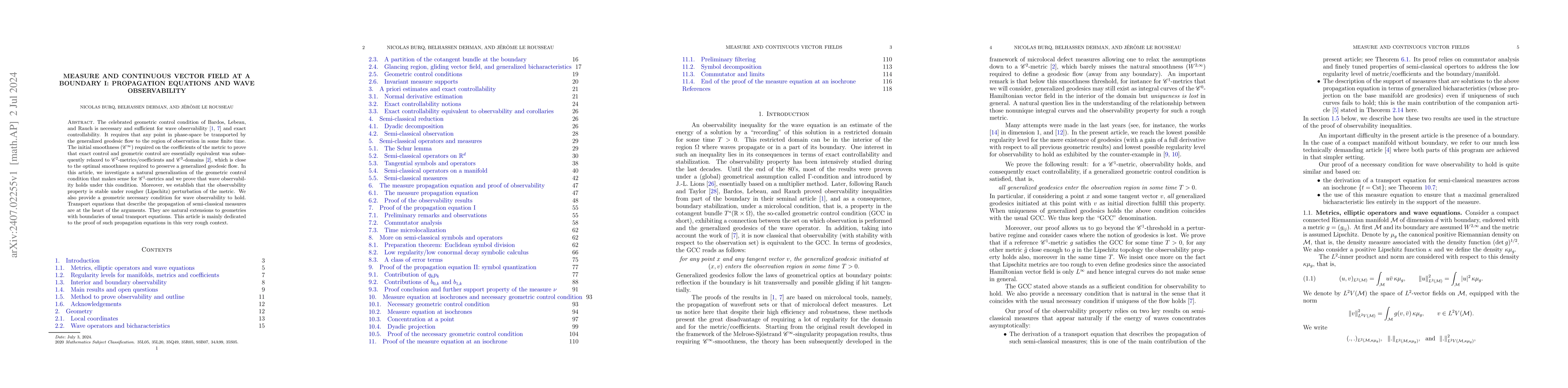 Thumbnail for Measure and continuous vector field at a boundary I: propagation
  equations and wave observability