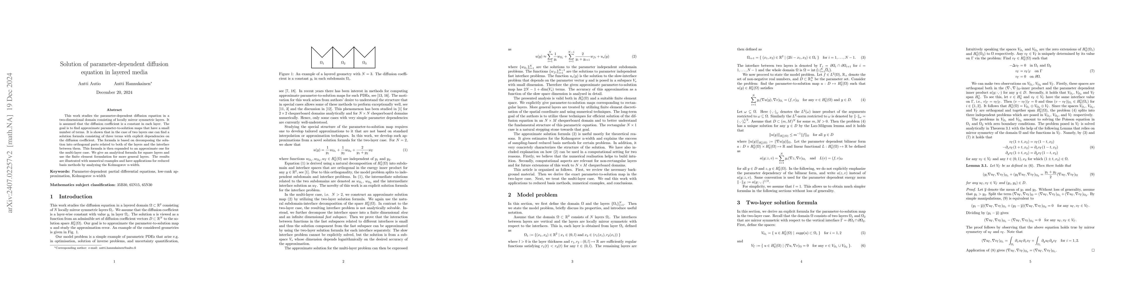 Thumbnail for Solution of parameter-dependent diffusion equation in layered media