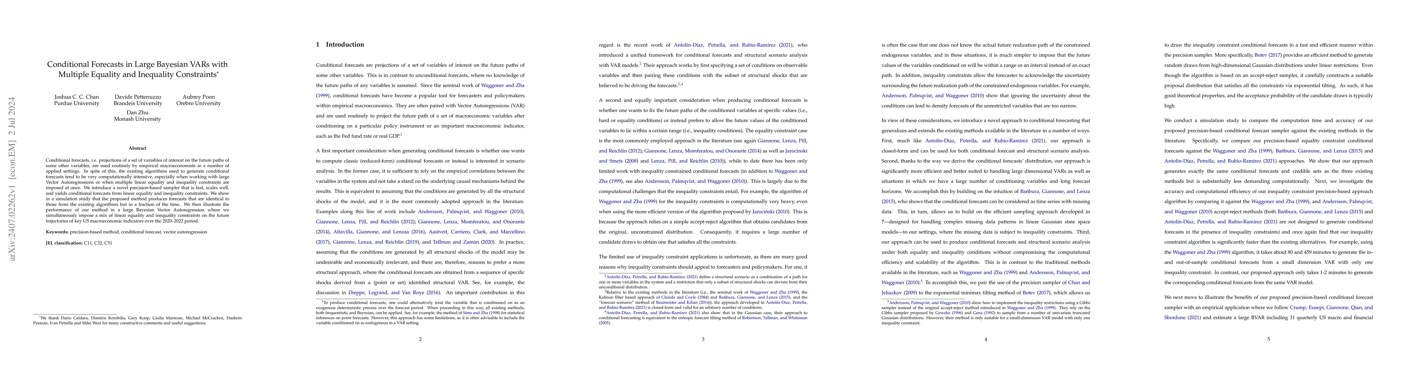 Thumbnail for Conditional Forecasts in Large Bayesian VARs with Multiple Equality and
  Inequality Constraints