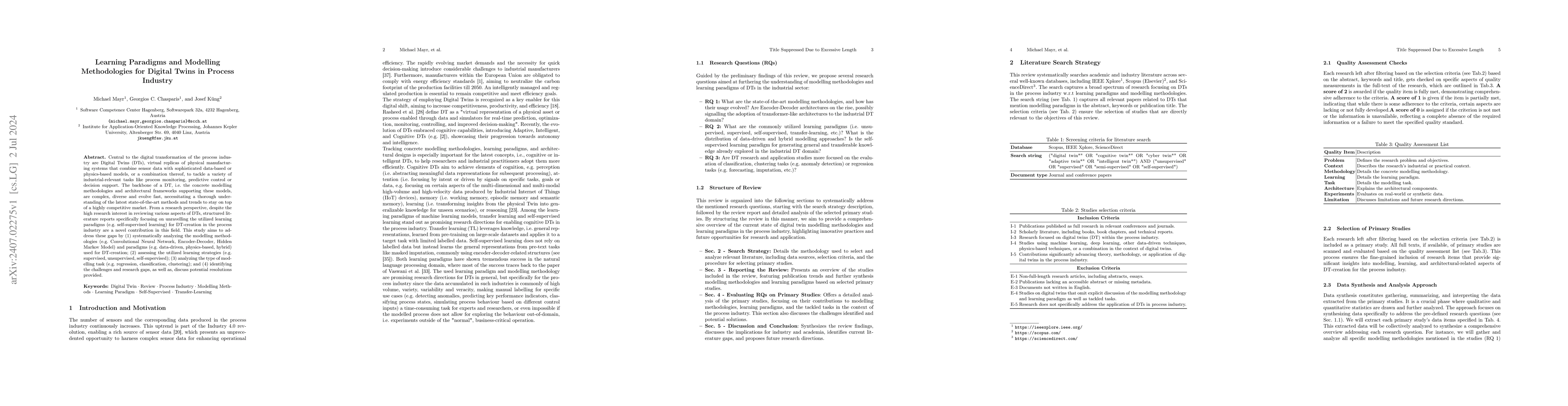 Thumbnail for Learning Paradigms and Modelling Methodologies for Digital Twins in
  Process Industry