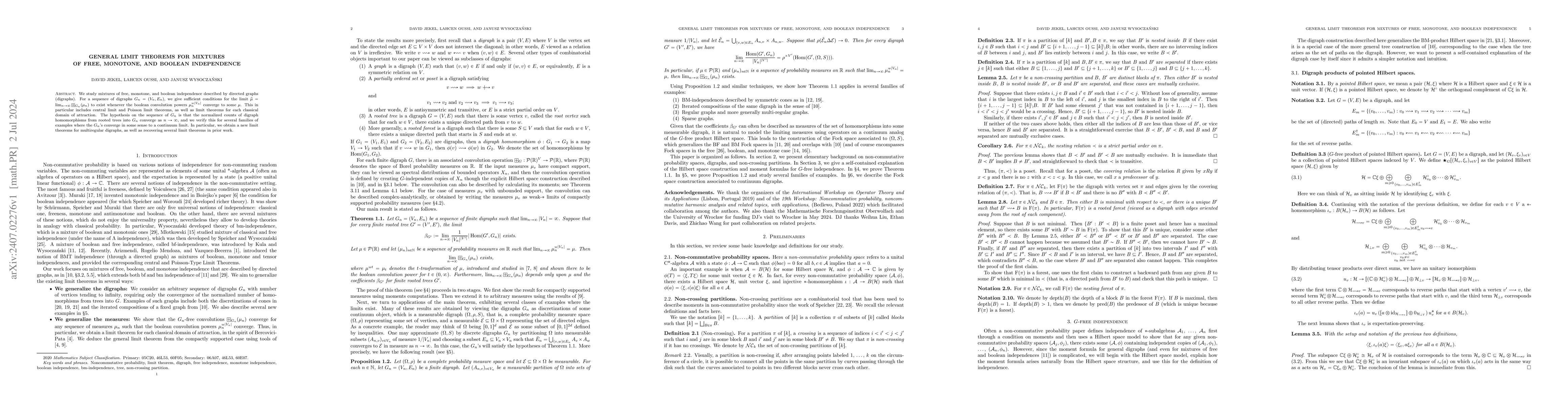 Thumbnail for General limit theorems for mixtures of free, monotone, and boolean
  independence