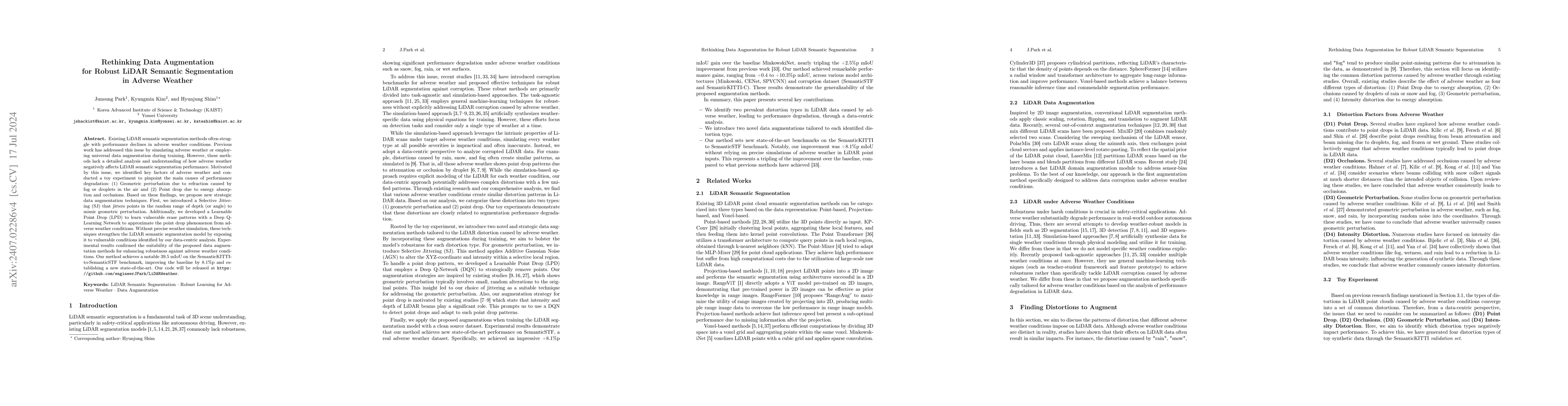 Thumbnail for Rethinking Data Augmentation for Robust LiDAR Semantic Segmentation in
  Adverse Weather