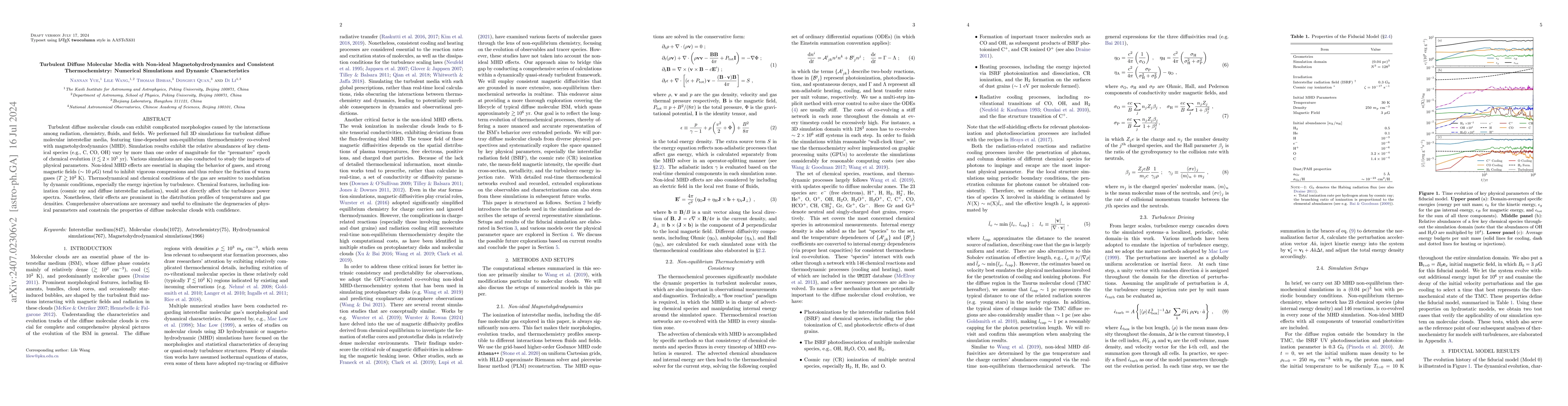 Thumbnail for Turbulent Diffuse Molecular Media with Non-ideal Magnetohydrodynamics
  and Consistent Thermochemistry: Numerical Simulations and Dynamic
  Characteristics
