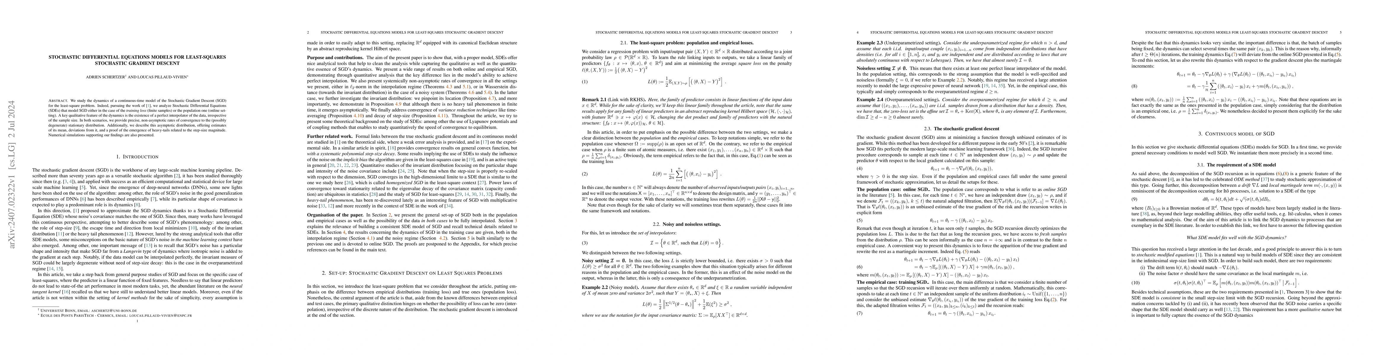 Thumbnail for Stochastic Differential Equations models for Least-Squares Stochastic
  Gradient Descent