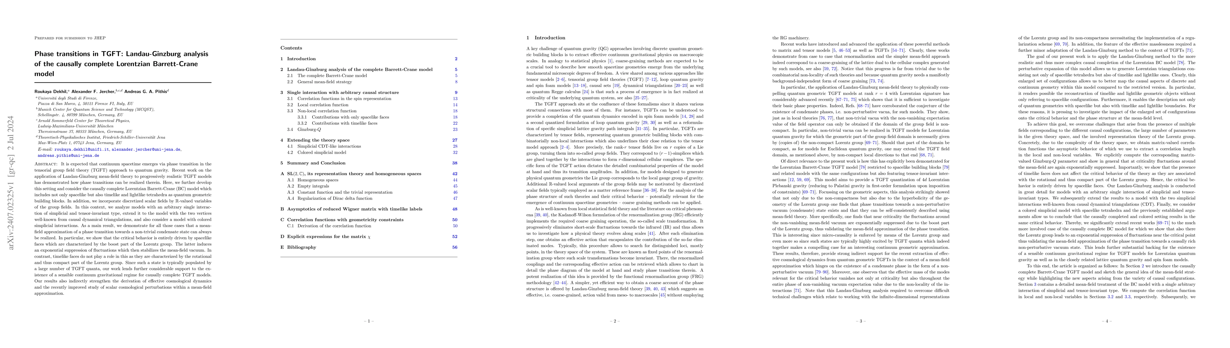 Thumbnail for Phase transitions in TGFT: Landau-Ginzburg analysis of the causally
  complete Lorentzian Barrett-Crane model