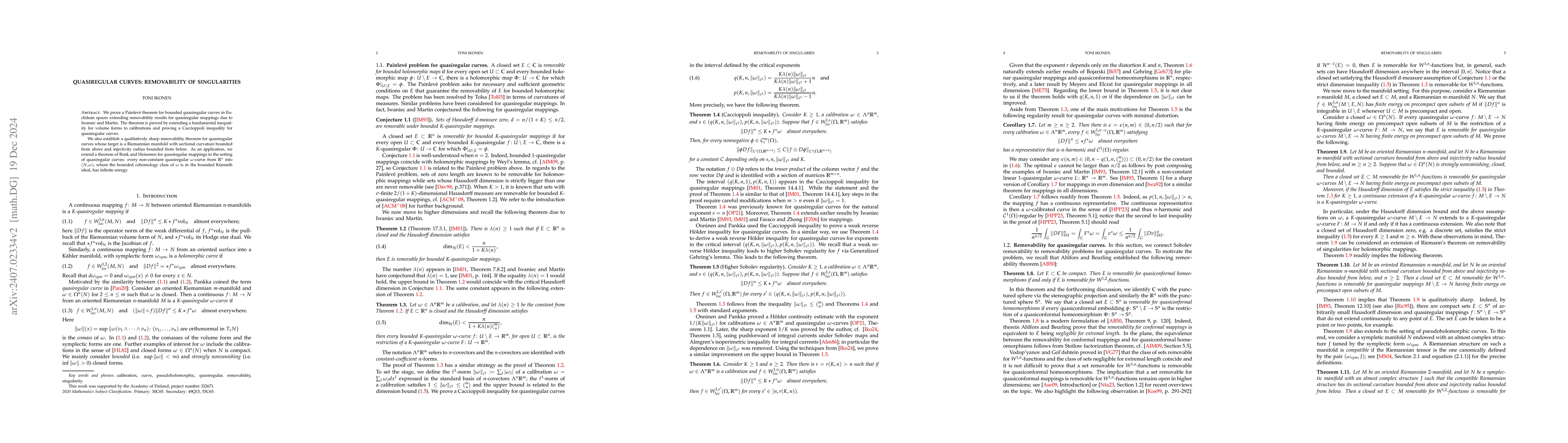 Thumbnail for Quasiregular curves: Removability of singularities