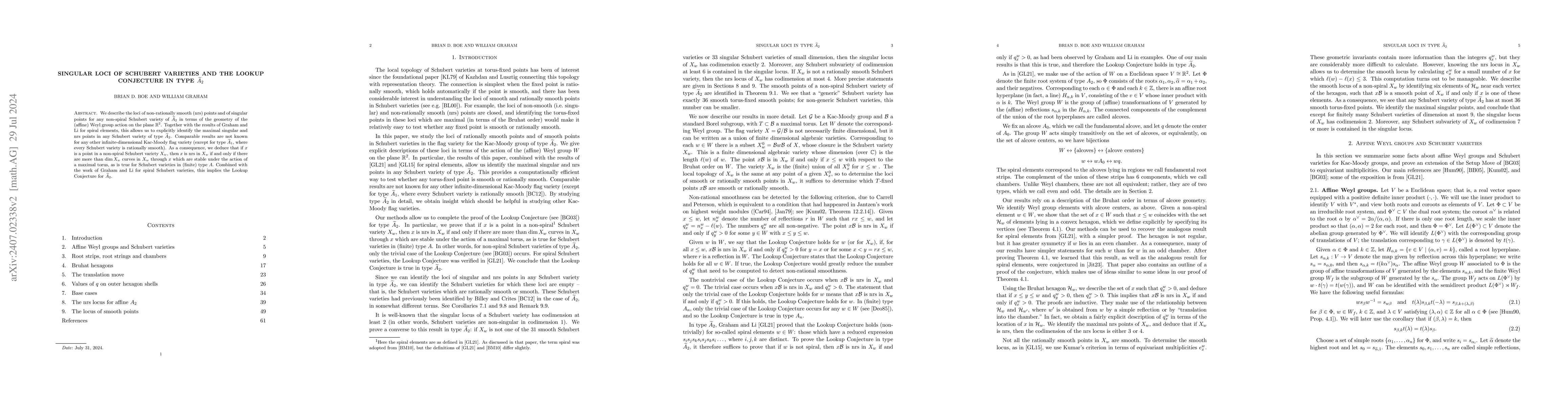 Thumbnail for Singular loci of Schubert varieties and the Lookup Conjecture in type
  $\tilde A_{2}$