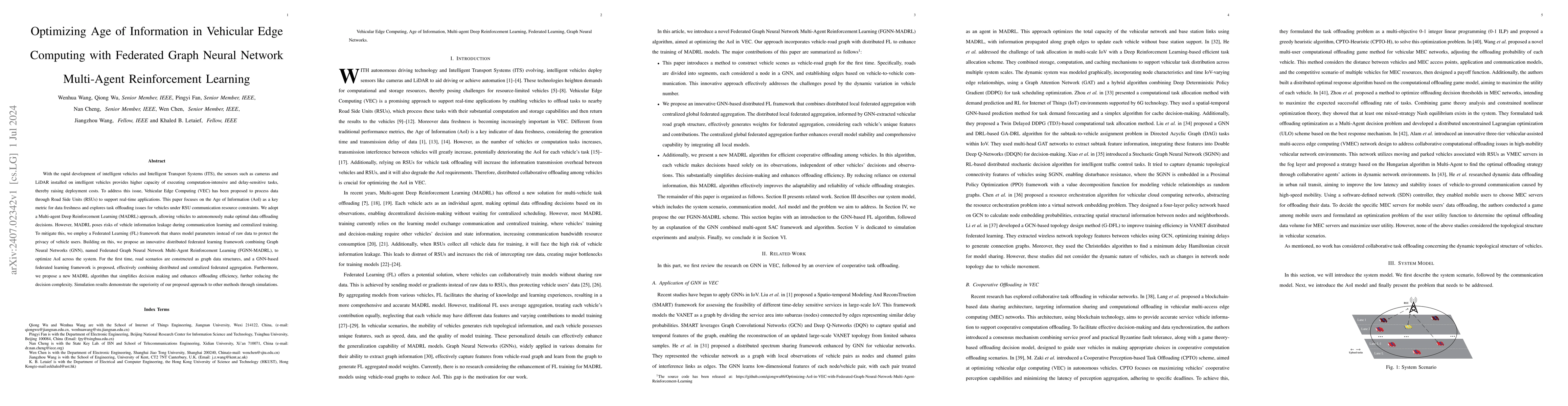 Thumbnail for Optimizing Age of Information in Vehicular Edge Computing with Federated
  Graph Neural Network Multi-Agent Reinforcement Learning