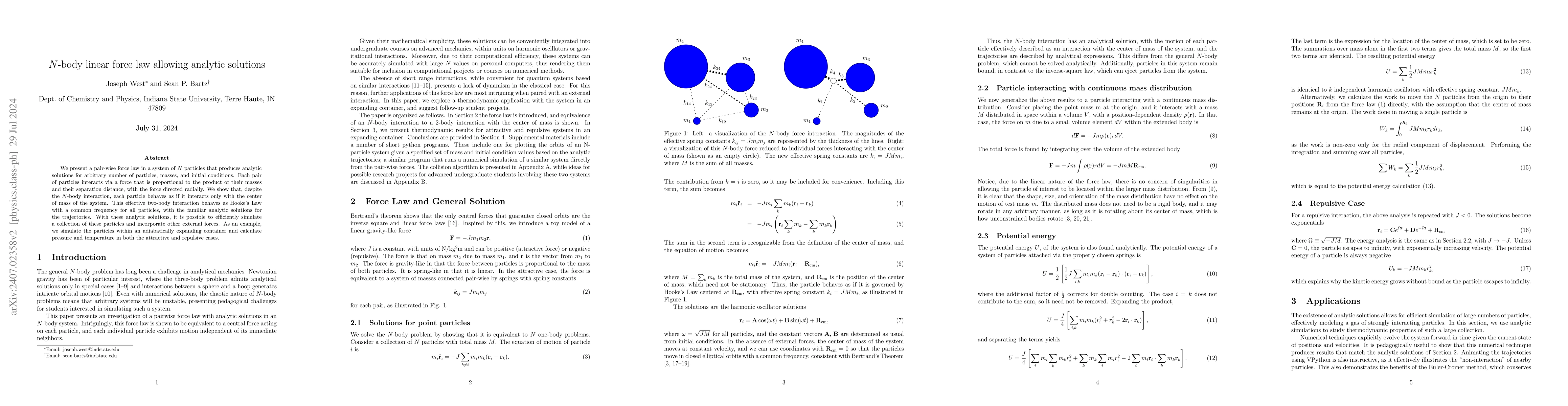 Thumbnail for N-body linear force law allowing analytic solutions