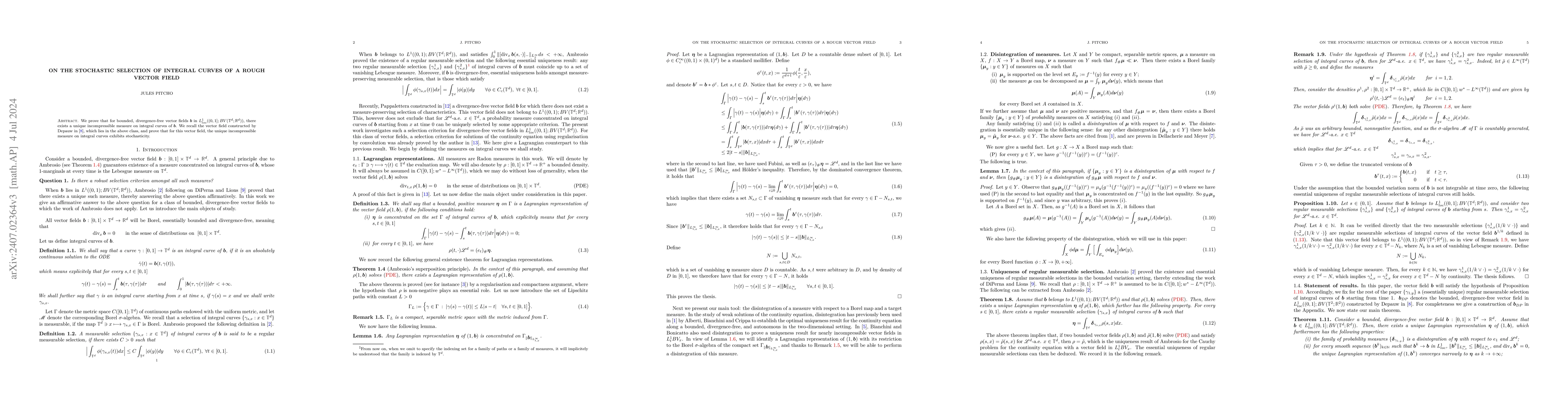 Thumbnail for On the stochastic selection of integral curves of a rough vector field