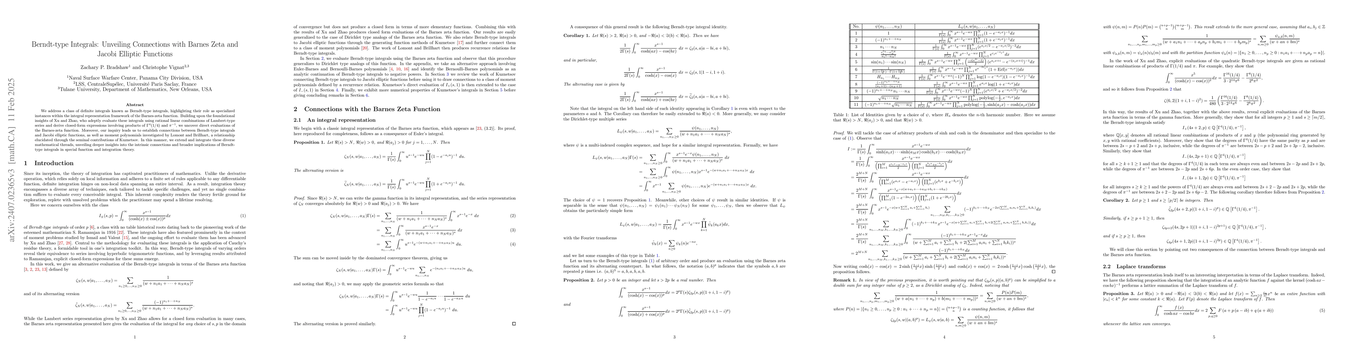 Thumbnail for Berndt-type Integrals: Unveiling Connections with Barnes Zeta and Jacobi
  Elliptic Functions