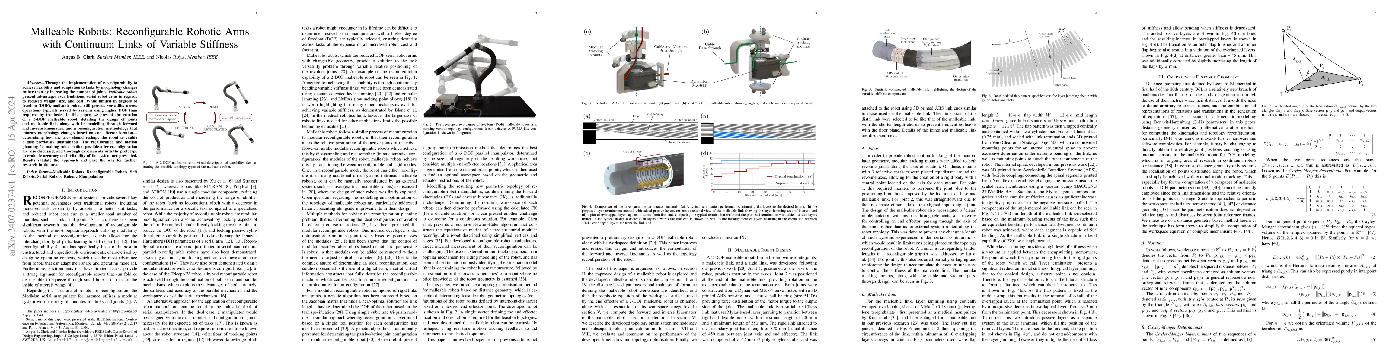 Thumbnail for Malleable Robots: Reconfigurable Robotic Arms with Continuum Links of
  Variable Stiffness