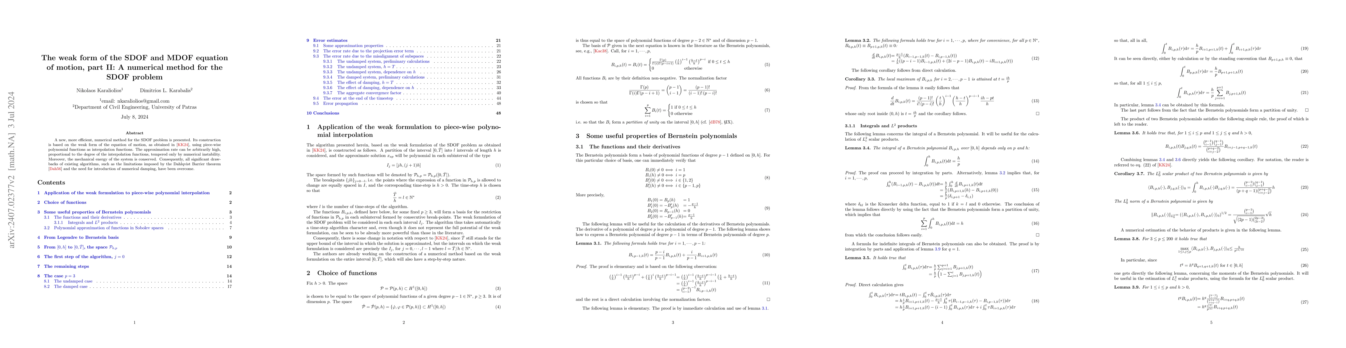Thumbnail for The weak form of the SDOF and MDOF equation of motion, part II: A
  numerical method for the SDOF problem
