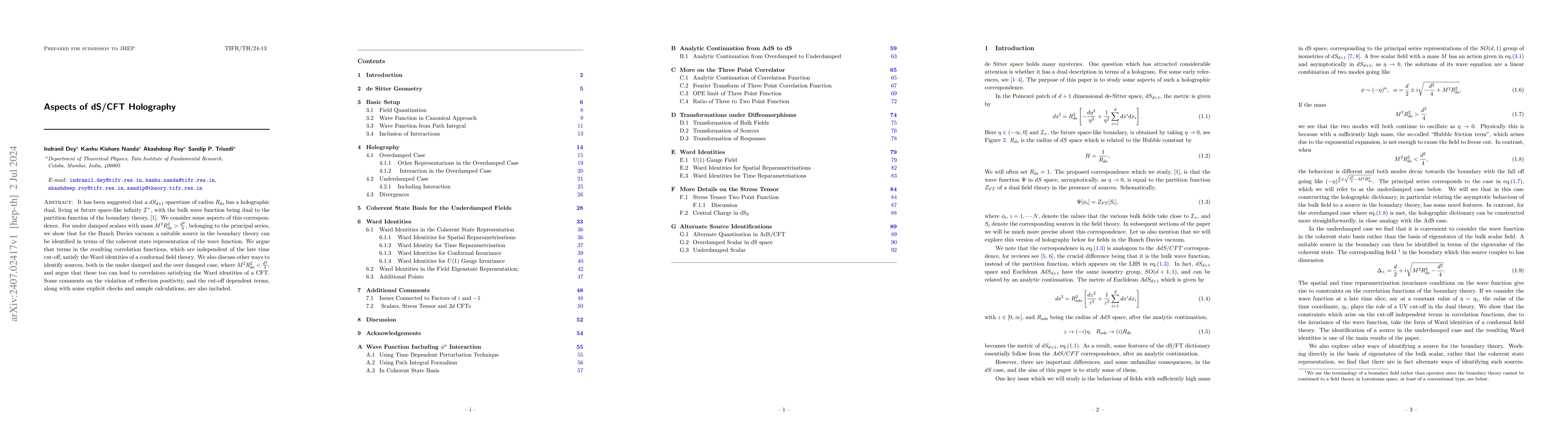 Thumbnail for Aspects of dS/CFT Holography