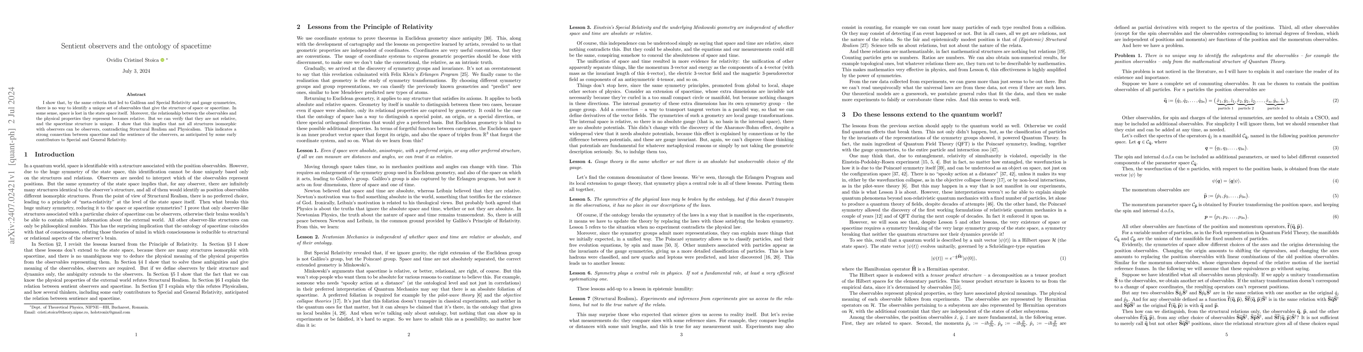 Thumbnail for Sentient observers and the ontology of spacetime