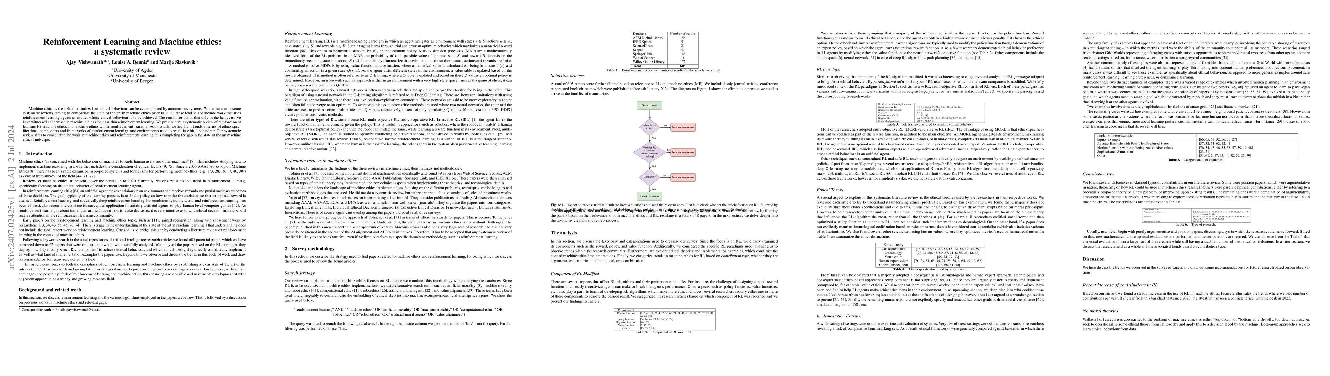 Thumbnail for Reinforcement Learning and Machine ethics:a systematic review