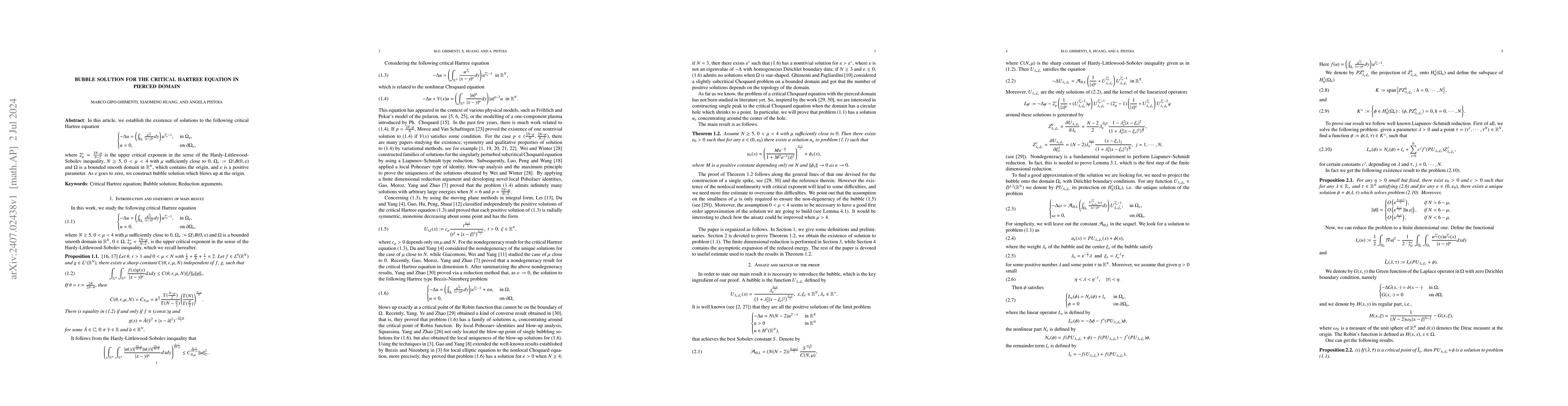 Thumbnail for Bubble solution for the critical Hartree equation in pierced domain