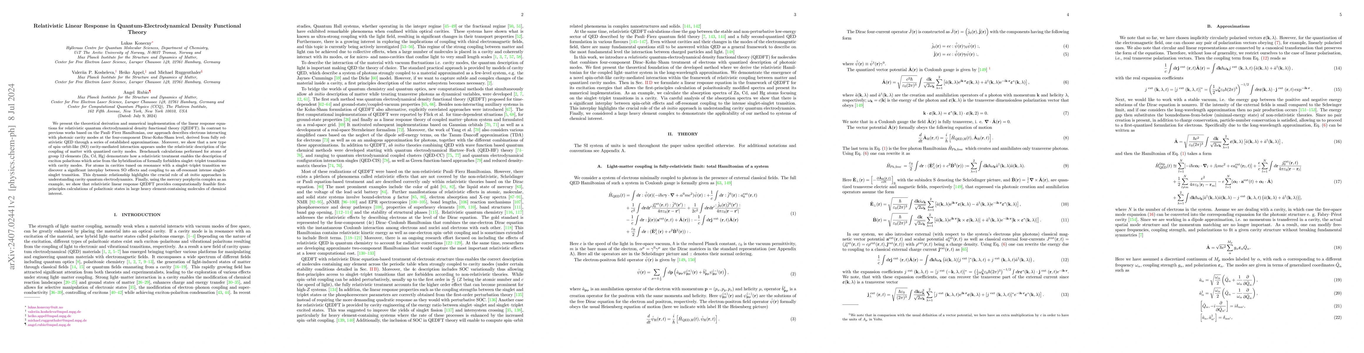Thumbnail for Relativistic Linear Response in Quantum-Electrodynamical Density
  Functional Theory