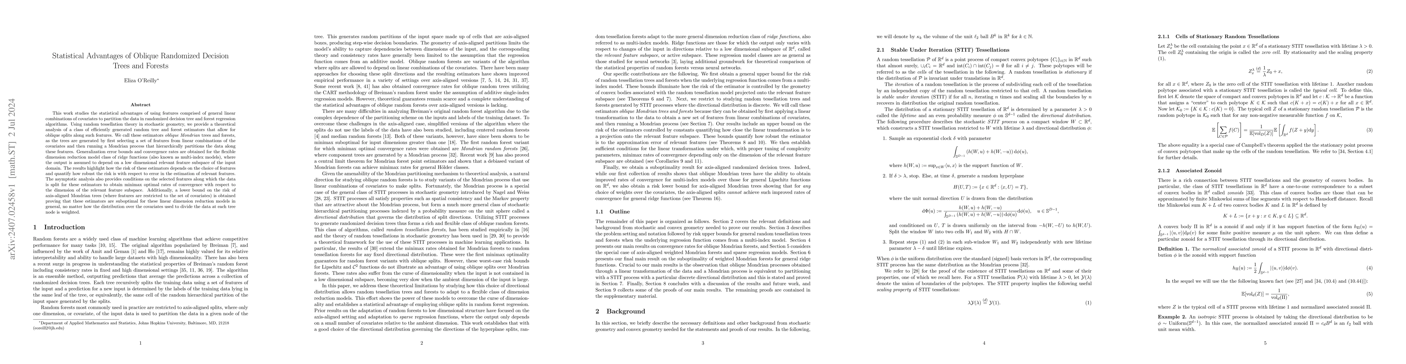 Thumbnail for Statistical Advantages of Oblique Randomized Decision Trees and Forests